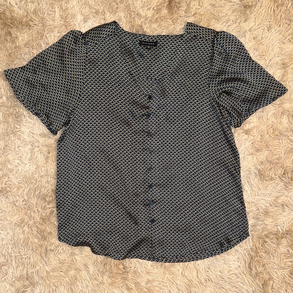 Pleione Dark Green /Cream Geometric Blouse - M
